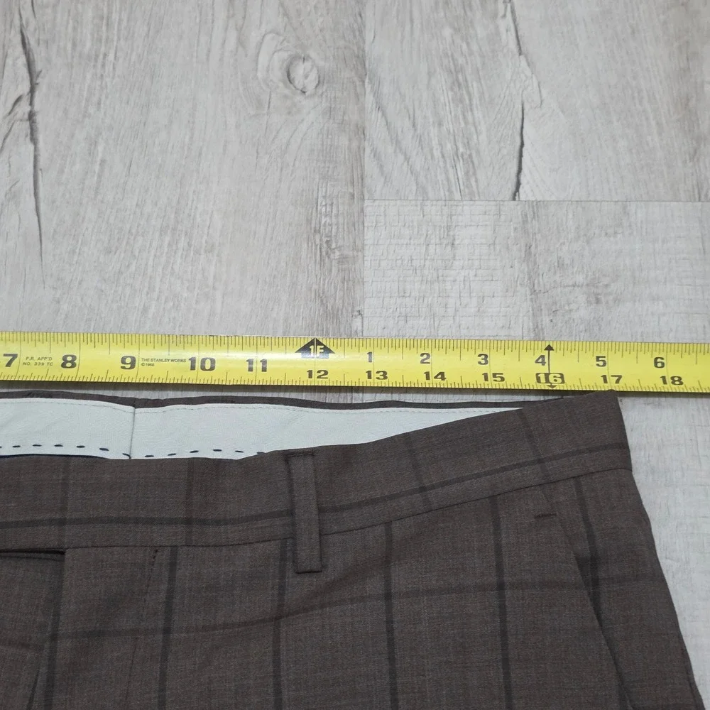 Paul Fredrick Men's Brown Windowpane Plaid 100% Wool Tailored Fit Dress Pants 34